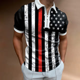 Men's POLO Lapel Striped Plaid Short Sleeve T-Shirt