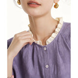 Summer Puff Sleeve Lace Neckline Blouse