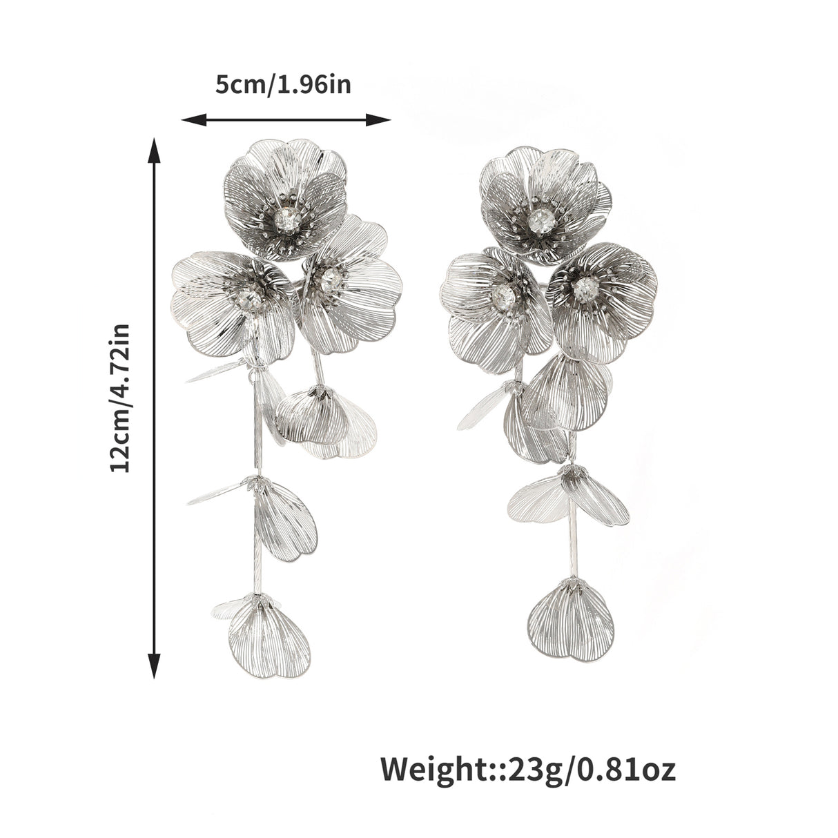 Pendientes de borla de flores de diamantes de imitación de moda