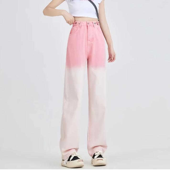 Stylische Jeans mit weitem Bein und Farbverlauf in Pink für Damen