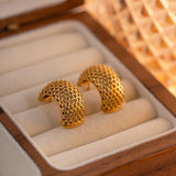 18K Gold Plated Stainless Steel C-Shaped Mesh Earrings