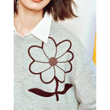 Women’s Floral Round Neck Pullover - Cozy Fleece Sweatshirt