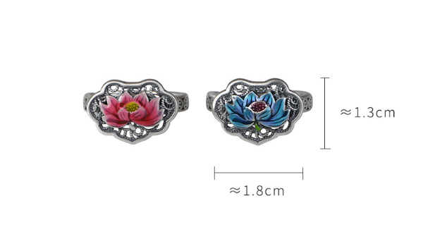 Retro Retro Hollow-out Ruyi Cloisonne Lotus Open Ring - Dazpy