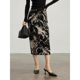 Chic Floral Jacquard Woolen Knit Skirt for Women