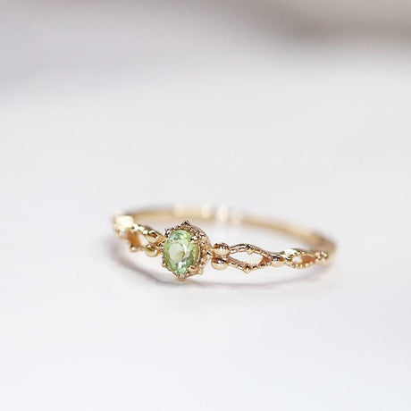 S925 Sterling Silver Japanese Natural Olivine Hollow Zircon Ring - Dazpy