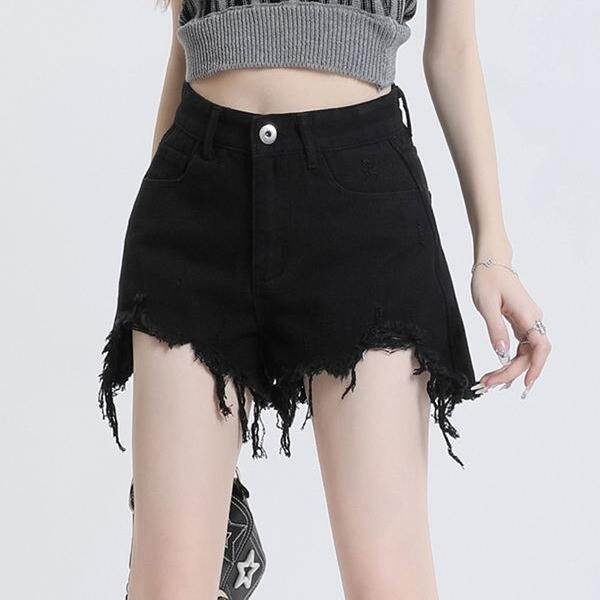 High Waist Black Denim Shorts