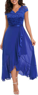 V-Neck Lace and Mesh A-Line Maxi Dress
