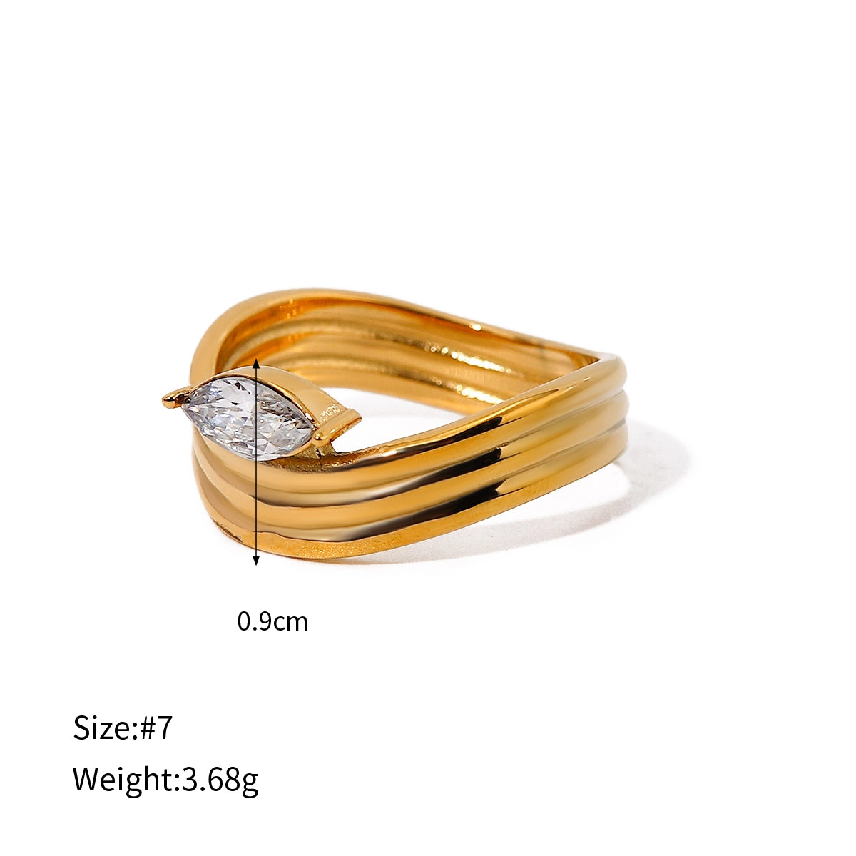 Stainless Steel Geometric Undulating Closed Ring with Rhinestone