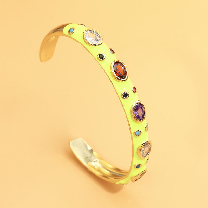 Jewelry Exotic Multicolor Heavy Copper Inlaid Zircon Opening Bracelet - Dazpy