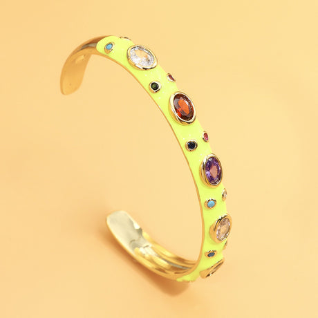 Jewelry Exotic Multicolor Heavy Copper Inlaid Zircon Opening Bracelet - Dazpy