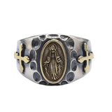 Golden Deer King S925 Silver Vintage Craft Golden Cross Maria Open Ring Wholesale Men And Women Hammered Ring - Dazpy