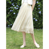 Elegant Satin Pleated Midi Skirt