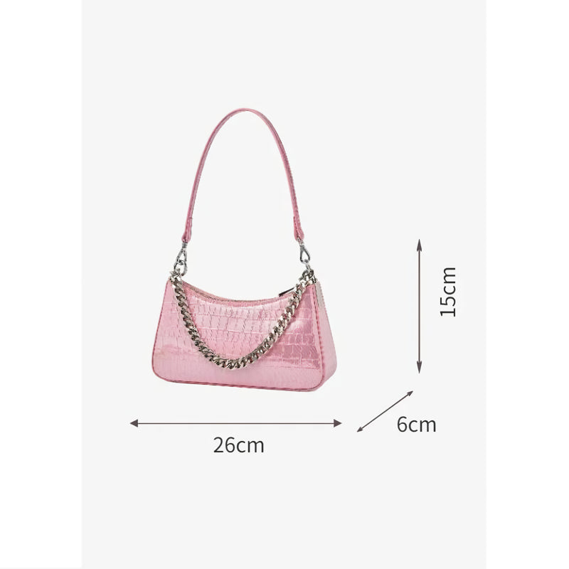 Luxe Alligator Pattern Leather Shoulder Bag with Chain Detail