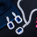 Platinum Zircon Earrings Necklace Set - Dazpy