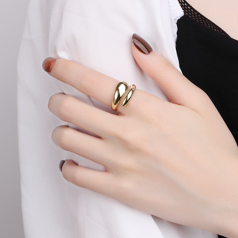 S925 Silver Opening Glossy Water Drop Ring - Dazpy