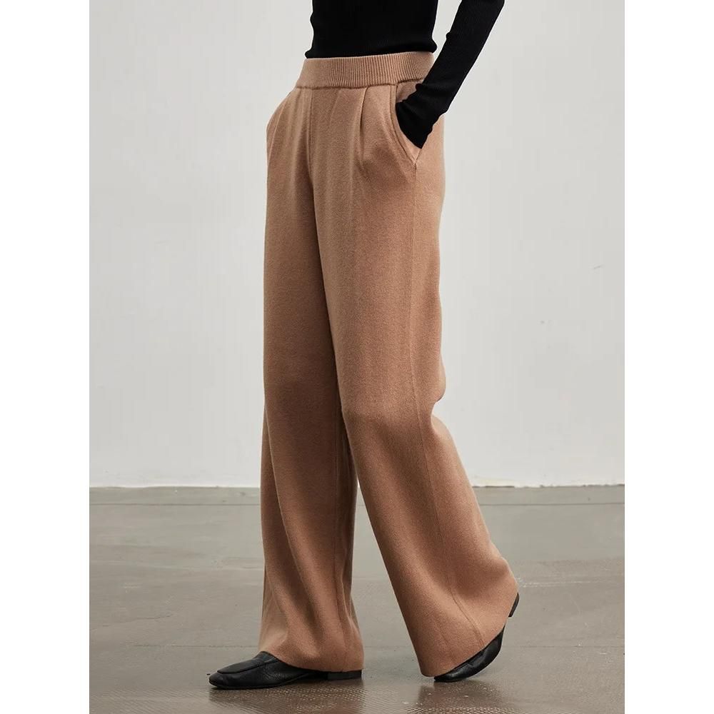 Pantalones anchos de invierno en mezcla de lana para mujer