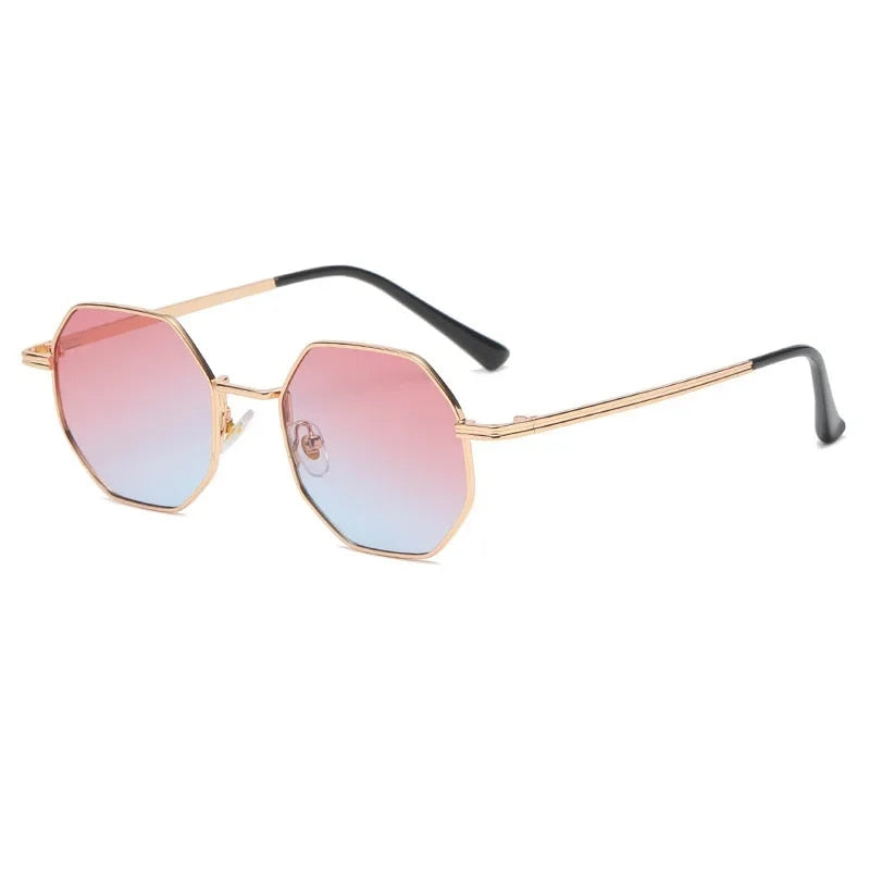 Damen Retro Polygonale Metall Sonnenbrille