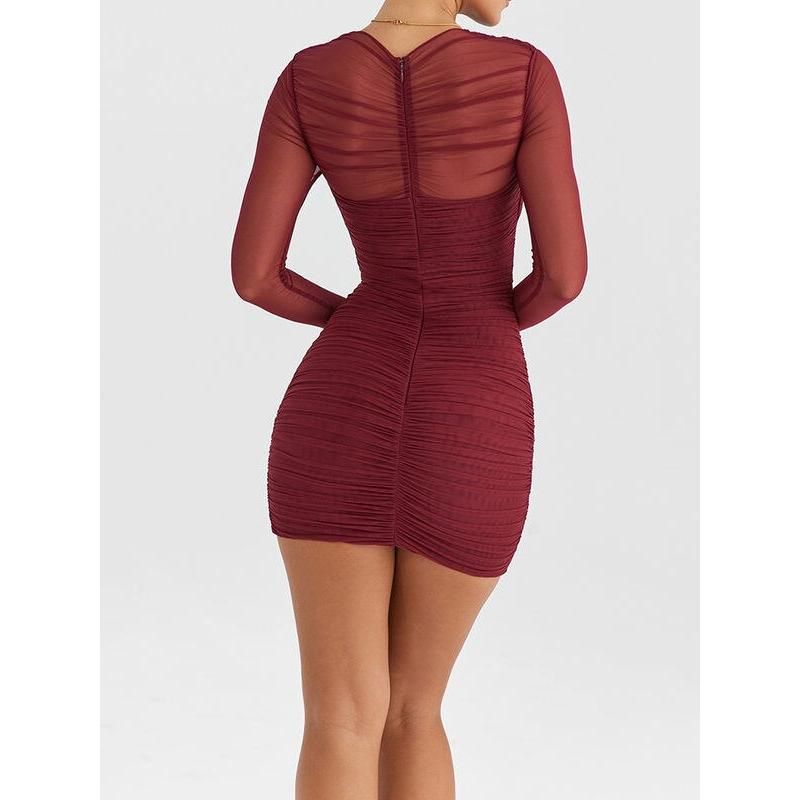 Sheer Long Sleeve Backless Bodycon Mini Dress