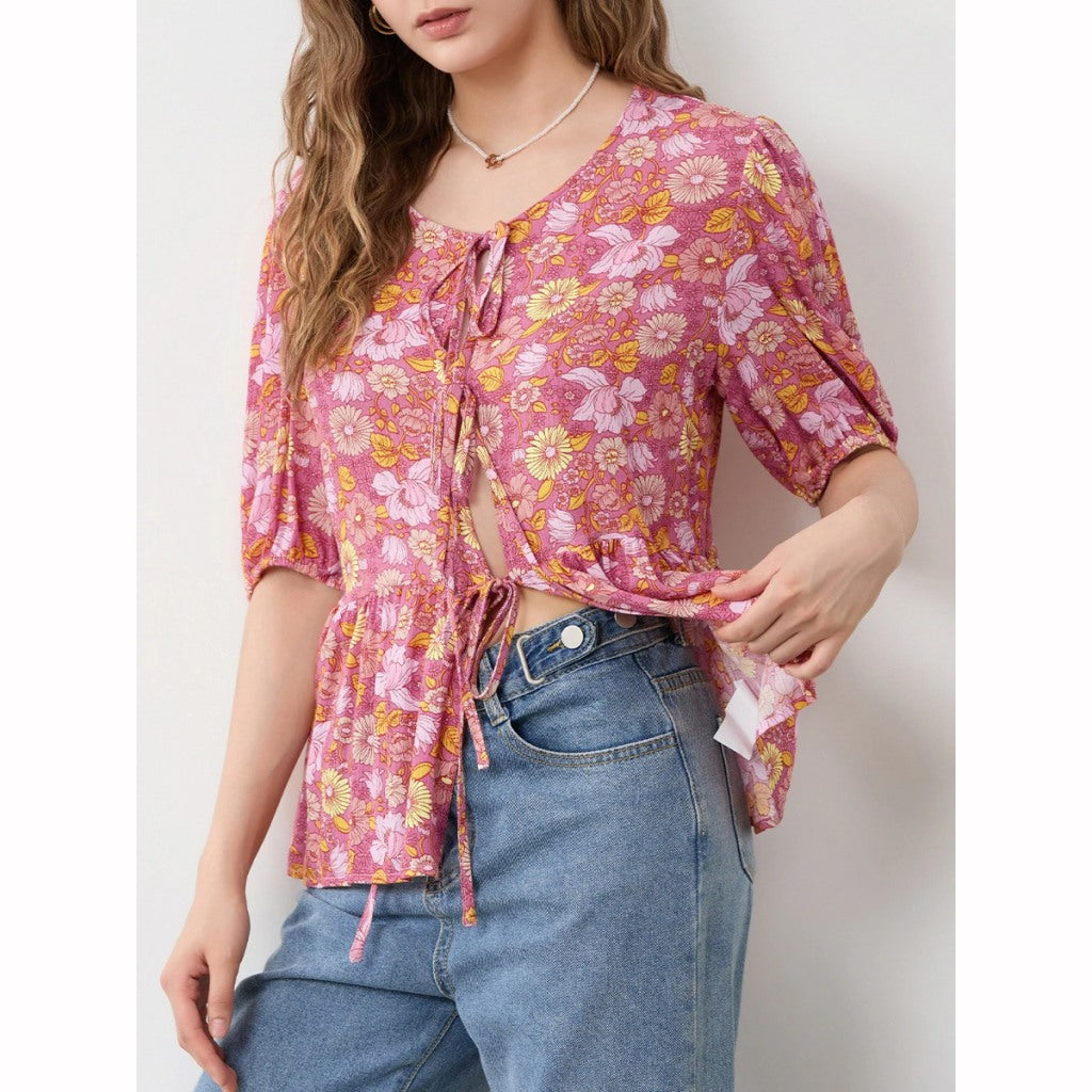 Bluse mit V-Ausschnitt und Blumenmuster