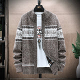 Men's Printed Stand-collar Cardigan Jacket For Outer Wear To Keep Warm And Loose