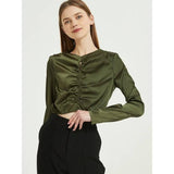 Blusa de manga larga de gasa de seda verde elegante