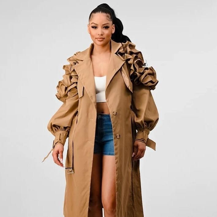 Lapel Long Sleeve Trench Coat