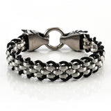 European And American Punk Stainless Steel Double Wolf Head Buckle Woven Men's Bracelet - Dazpy