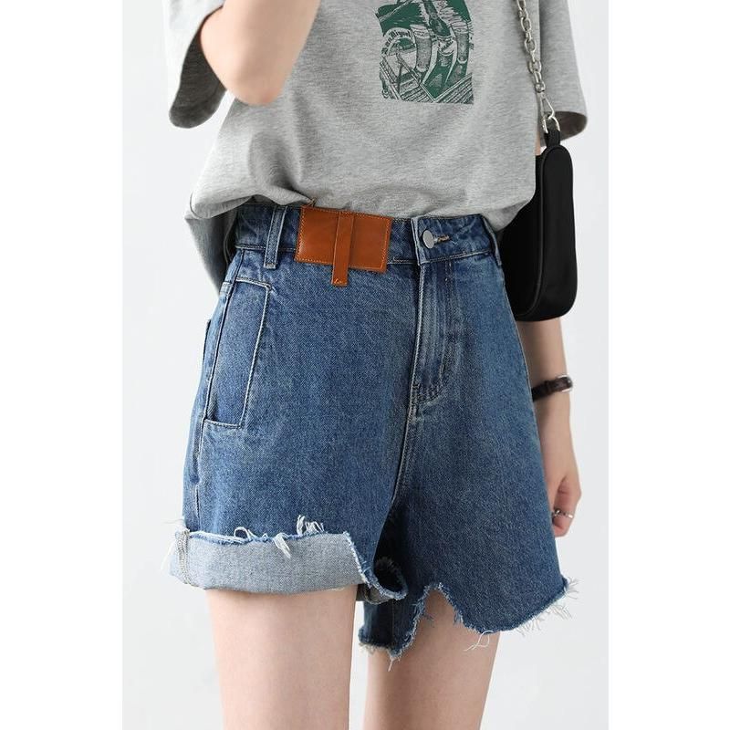 Retro Blue High-waisted Denim Shorts for Women