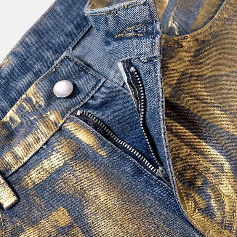 Gerade geschnittene Jeans in Metallic-Gold/Silber