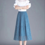 Casual Striped A-Line Skirt with Elastic Waist