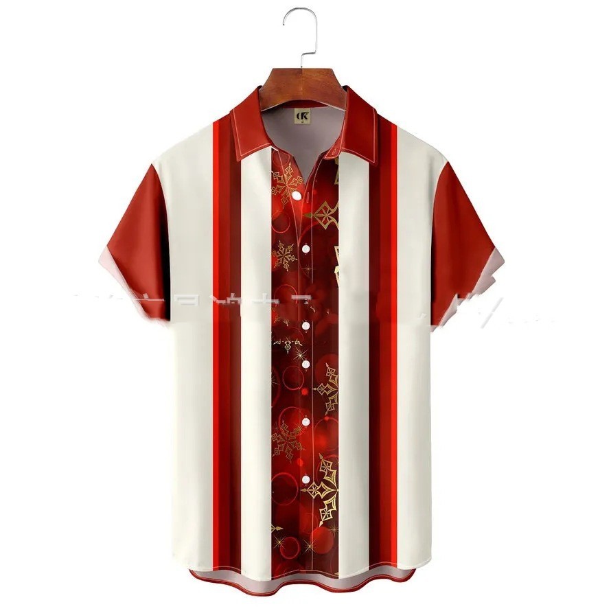 Men's Lapel Basic Holiday Printed Short-sleeved Shirt