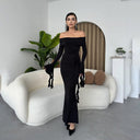 Women's Flower-Ribbon Off-Shoulder Long-Sleeve Dress