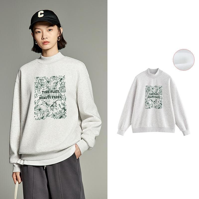 Winterliches Plüsch-Sweatshirt mit Blumendruck für Damen