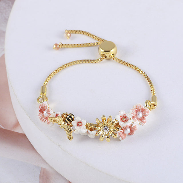 Bee Flowers And Beans Adjustable Bracelet - Dazpy