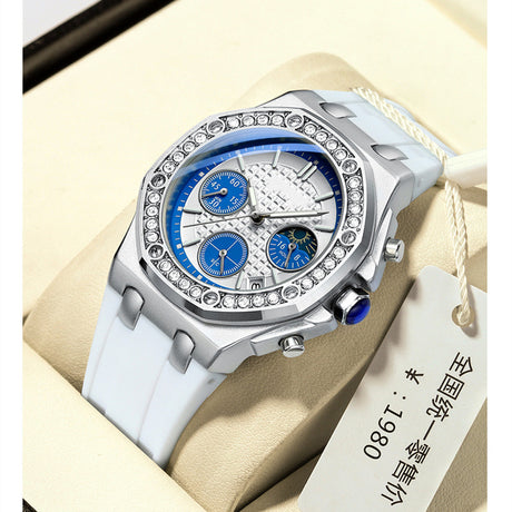 Multi-functional Women's Watch Moon Timing Three-Eye Diamond - Dazpy