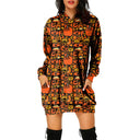 Vestido tipo suéter con capucha y estampado de Halloween para mujer