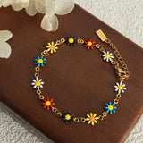 Bohemian Flower Stainless Steel Jewelry Set - Colorful Necklace and Bracelet Combo for Women