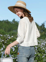 Elegant French Style White Cotton Puff Sleeve Blouse