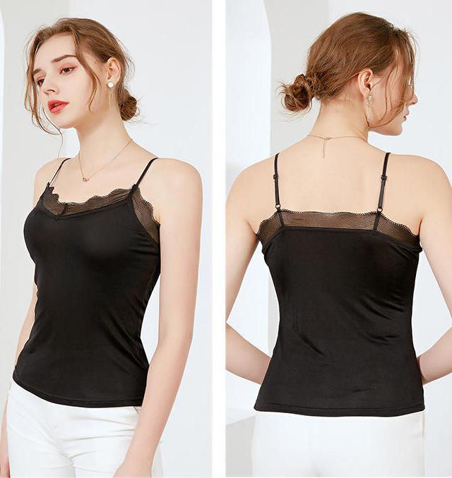 Luxuriöses Seiden-Camisole mit Spitzenbesatz – V-Ausschnitt, dünnes Strickdesign