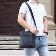 Men's Shoulder Bag Soft Leather Business Casual Checkerboard Crossbody All-match - Dazpy