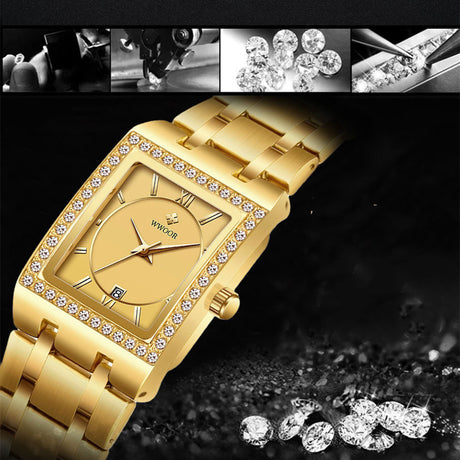 Grip Love Belt Diamond Waterproof Square Steel Band Quartz Women's Watch - Dazpy