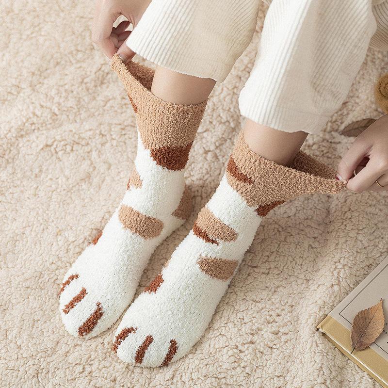 Herbst Winter Kawaii Katzenpfoten Fleece Damensocken