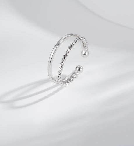 S925 Sterling Silver Double Layer Fried Dough Twists Ring Female - Dazpy