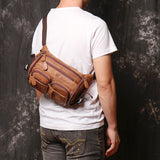 Men's Leather Large-capacity Frosted Cowhide Chest Bag - Dazpy