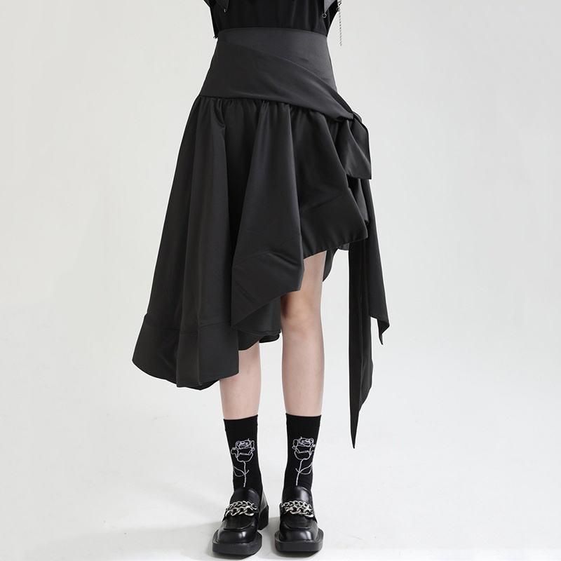 Black High Waist Asymmetrical Ruffle Skirt