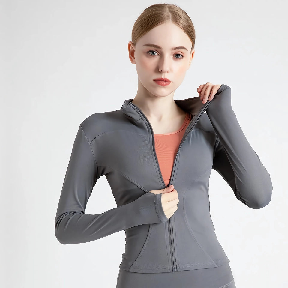 Schnelltrocknende Yogajacke für Damen – Slim Fit-Oberteil mit Reißverschluss zum Laufen und Trainieren