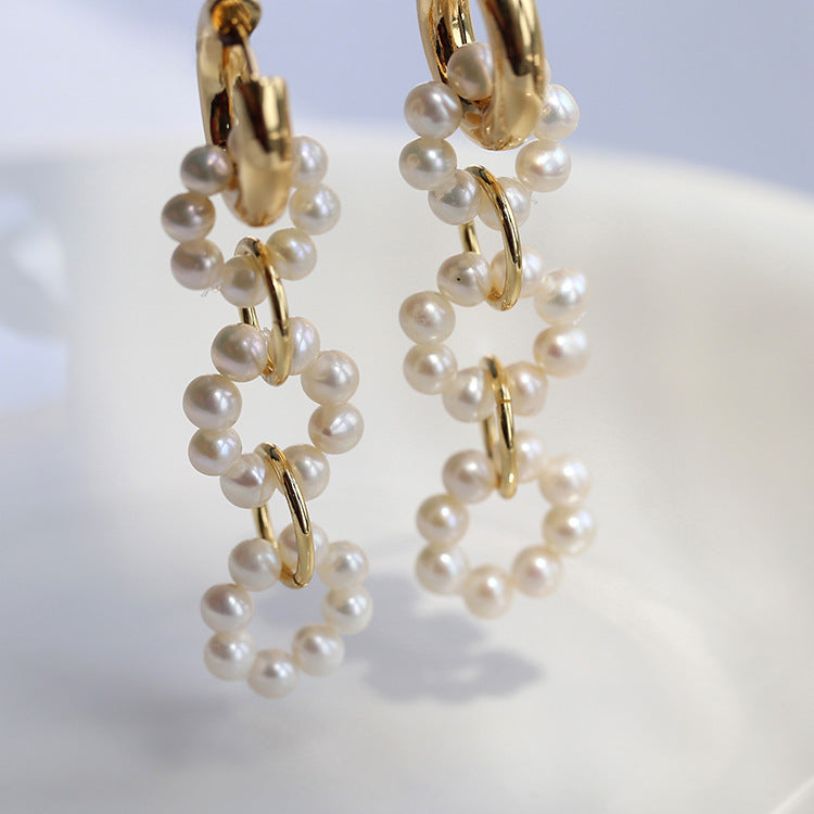 Vintage Pearl Circle Buckle Earrings - Dazpy