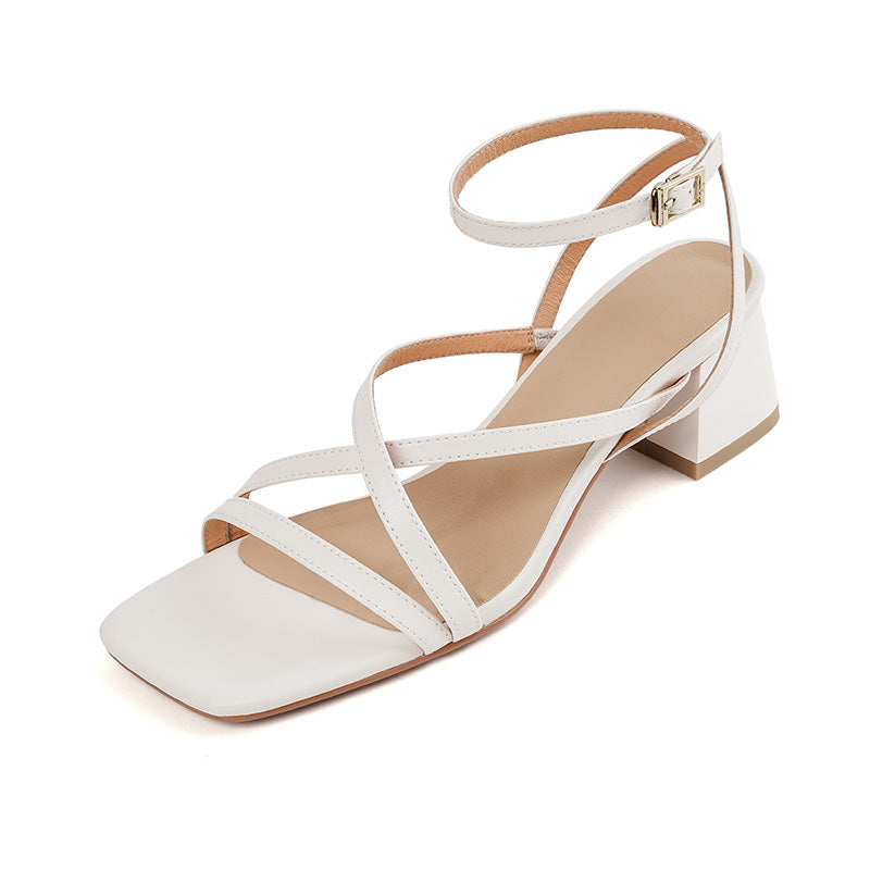 Square Heel Leather Sandals