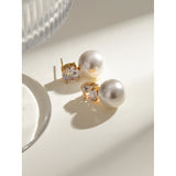 Gold Plated Stainless Steel Vintage Pearl & Zircon Earrings