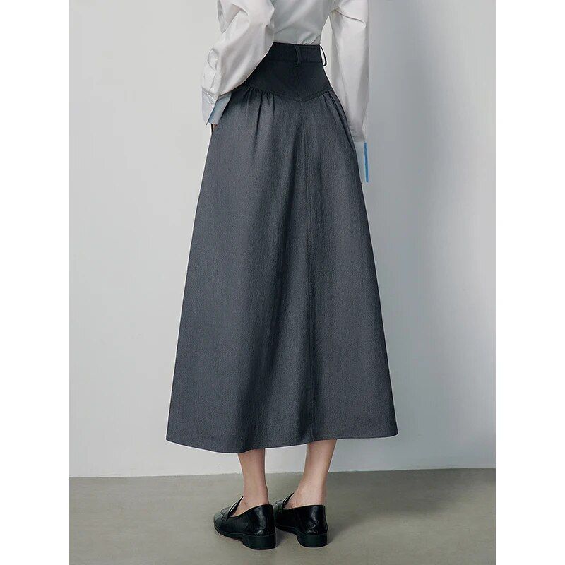 Falda midi elegante vintage gris oscuro para mujer